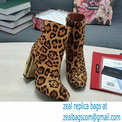 Dolce  &  Gabbana Heel 10.5cm Leather Ankle Boots Leopard Print Brown with DG Karol Heel 2021